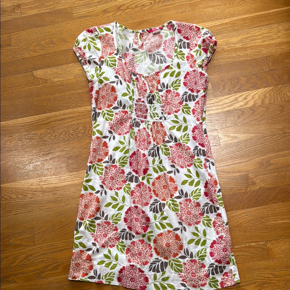 Floral Print Dress - Red, Green, White